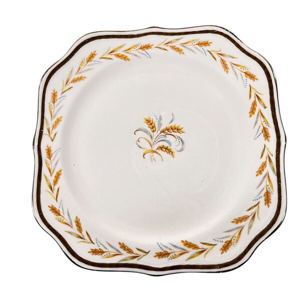 Vtg Homer Laughlin Eggshell Georgian Wheat Square Plates 8" Set Of 2 Gold Rim - Picture 3 of 10
